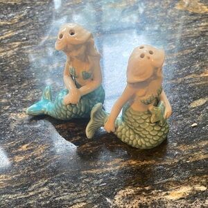 Mermaid  Salt and Pepper Shakers - turquoise and White